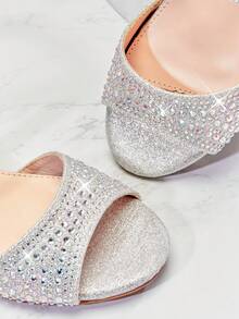 Mini mi #ShinyCharm 女童露趾低跟闪亮银色连衣裙凉鞋 – 全身闪耀水钻，安全时尚。 - 銀色 - 查看 7