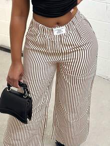Alexandranx Women's Letter & Striped Wide Leg Loose Casual Pants,Fall