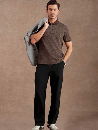 Core Aspect 男士提花针织Polo衫和梭织裤套装，休闲百搭。适合日常出游、朋友聚会以及轻松的周末休闲。INS上最畅销的男士两件套。