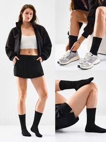 GLOWMODE Tất hỗ trợ hàng ngày bằng vải cotton pha mềm mại ấm áp - Dark Black - Xem 8