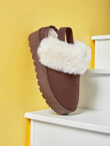 Mini mi Kids' Faux Fur Fluffy Collar Fabric Suede Chocolate Elastic Back Strap Slip On Platform Clogs – Soft & Comfy For Fun Days Out - Chocolate Brown - View 5