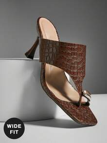 SHUZIA 女式宽版时尚舒适趾环粗带人字高跟凉鞋 - 黑色 - 查看 1