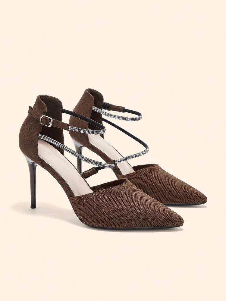 CUCCOO BASICS Women's Fashion Crystal Ankle Strap Pointed Toe Stiletto High Heel Pumps