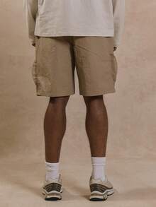 Musero Men Long Line Nylon Tech Cargo Streetstyle Shorts Tonal Fabric Belt Elasticated Waistband Autumn Winter Wardrobe - Khaki - View 4