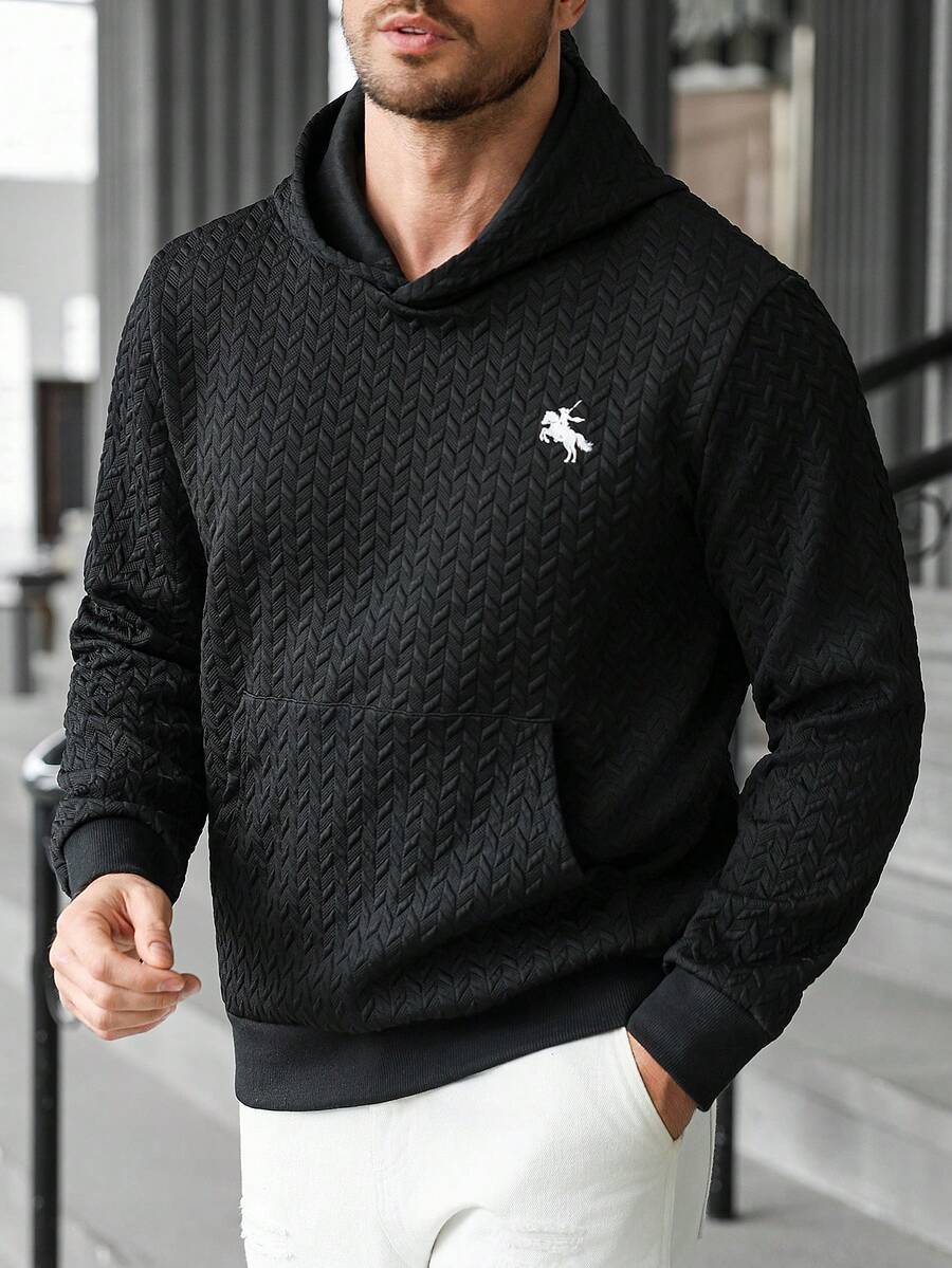 Manfinity CasualCool 男士休闲百搭黑色连帽卫衣，街头服饰，长袖上衣