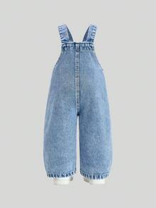 Baby Girls' Denim Overalls, Casual Cute Personalized Vacation Design, Loose Fit Adjustable Bib Pants, Soft Comfortable Cotton Denim Fabric, Suitable For Daily Wear, Parties, School, Commute, Autumn/Winter New Arrival - Medium Wash - View 2