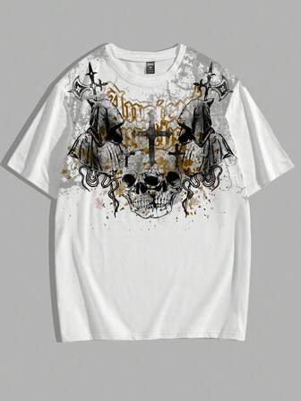 Goth T-shirt à manches courtes col rond avec imprimé crâne pour hommes