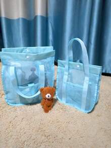 Mesh Beach Tote & Backpack Oversized Carryall For Pool, Towels & Toys, Lightweight Travel Bag (Bag Only) - Blue toilet bag - View 2