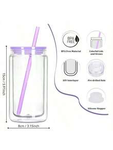 8 Pack 16 Oz Double Wall Snow Globe Tumblers, DIY Glitter Mason Jar Cups With Lid, Straw & Silicone Stopper - Handwash, BPA & PVC Free, Lightweight Plastic Water Bottles For Halloween & Thanksgiving - Multicolor - View 2