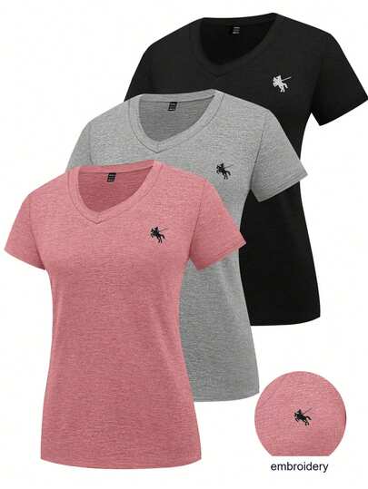 Airaco Women's Casual Embroidered Animal Horse Crew Neck T-Shirt