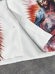 AXEPEAK Camisa Casual Masculina Estampa JESUS Fit Solto Manga Longa