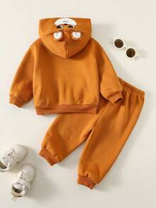 SHEIN Set de 2 piezas de sudadera con capucha y pantalones con diseño de zorro de dibujos animados para bebé recién nacido niño/niña, para otoño/invierno - Multicolor - Ver 2