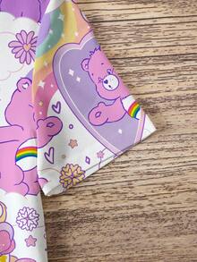 SHEIN X Care Bears Young Girl Cartoon Bear Pattern Round Neck Short Sleeve T-Shirt - White - View 5