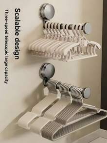 灰白色吸盘式挂钩，可调节伸缩设计，壁挂式收纳方案，阳台衣柜整理架，防锈易清洁，多功能 - 彩色 - 查看 4