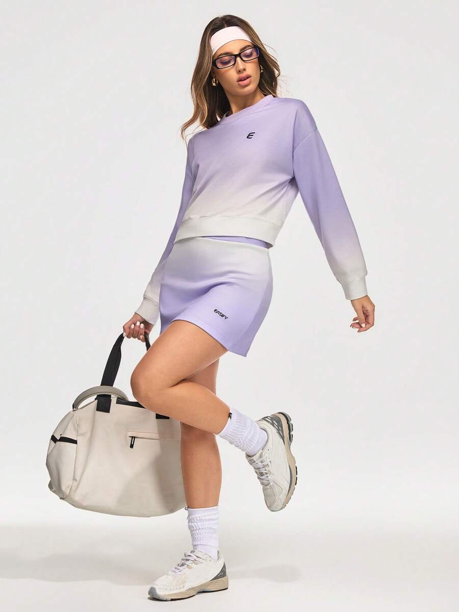 Eassivo Eassivo Women's Ombre Purple Tennis Skirt, Gradient High Waist Drawstring Skirt, Casual Sporty Athleisure Skirt - Purple - View 1