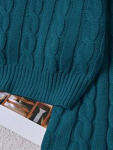 Franclia Plain Crew Neck Twist Knit Casual Pullover Sweater - Olive Green - View 6