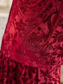 MOTF PREMIUM 提花垂坠吊带上衣和裤子睡衣套装 - 紅色 - 查看 2