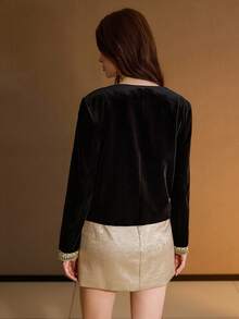 MOTF PREMIUM BLACK VELVET EMBROIDERED FLORAL PATCHWORK JACKET - Black - View 3