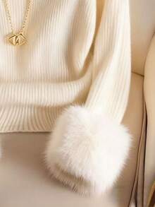 Franclia Women's High Neck Drop Shoulder Long Sleeve Casual Fitted Knit Pullover T-Shirt - Apricot - View 3