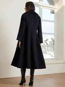 GENKIRA French Elegant High-End Apple Collar Cinched Waist Comfortable A-Line Long Overcoat For Women - Black - View 2