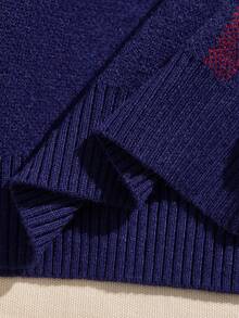 SHEIN Áo len dệt kim kẻ caro thời trang thường ngày cho bé trai, tay dài, mùa thu/đông - Xanh đậm - Xem 7