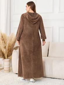 Lacomfia Vestido casual con capucha para mujer de talla grande - Marrón - Ver 2