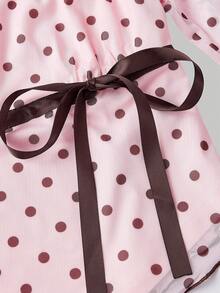 SHEIN MOD 女士粉色波点不对称下摆蝴蝶结上衣和鱼尾裙优雅套装 - 粉色 - 查看 3