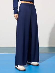 CourtClass Women's Loose Fit Yoga/Workout Pants Navy Blue Pants Wide Leg Trousers - Navy Blue - View 4