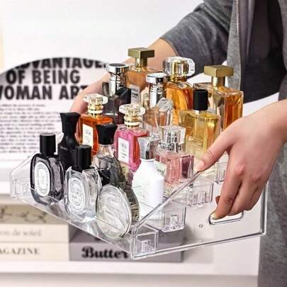 1pc Acrylic Cosmetic Organizer Rack, Multi-Tier Display Storage Shelf For Perfume, Skincare, Makeup Items, Reinforced Sturdy Pyramid-Shaped Stand For Living Room, Bathroom, Bedroom, Home Decor