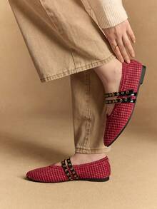 Rosivie 2025 Handwoven Niche Fashion Shoes, New Arrival Double Buckle Strap Ballet Flats For Women - Red - View 7