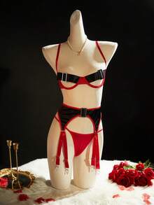 SpicyHot Red & Black Extremely Sexy Holiday Party Lingerie Set, Christmas - black red - View 3
