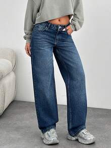 EURMUSE Blue Retro Fashion Low Waist Versatile Casual Straight Jeans - Medium Wash - View 4