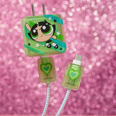 THE POWERPUFF GIRLS X SHEIN Bộ 3 ốp bảo vệ cáp dữ liệu, tương thích với bộ sạc , họa tiết hoa anh đào, ốp bảo vệ bộ sạc (không kèm cáp dữ liệu), ý tưởng quà tặng.