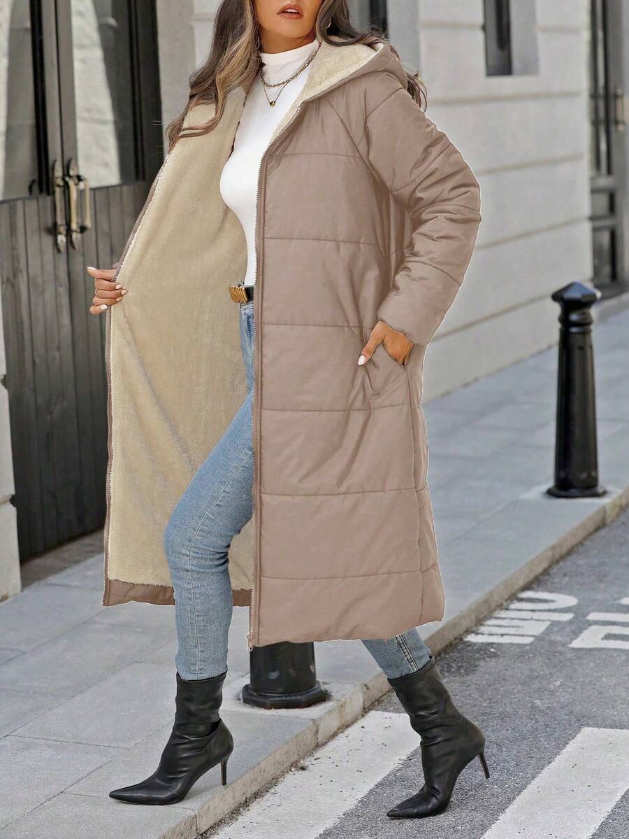 EMERY ROSE Women's Casual Everyday Zip-Up Hooded Jacket - Apricot - View 1