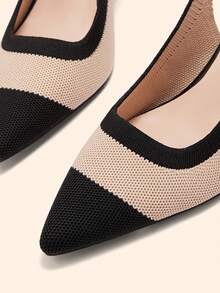 CUCCOO BASICS 女士尖头粗跟中跟黑色针织套脚穆勒鞋，带踝带，透气春夏鞋 - 彩色 - 查看 5