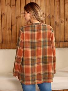 EMERY ROSE Plus Size Women Plaid Long Sleeve V-Neck Casual Loose Blouse, Winter Cozy Fall And Winter Country Style - Multicolor - View 2