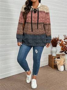 EMERY ROSE Áo nỉ phối màu dáng rộng, kiểu dáng thường ngày, thích hợp mặc mùa thu/đông cho nữ, áo dài tay cho nữ. - Nhiều màu - Xem 6