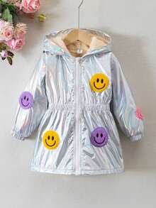 SHEIN Áo khoác dài tay có mũ trùm đầu phong cách đường phố cổ điển cho bé gái 1 chiếc áo khoác lông ấm áp cho bé gái - Nhiều màu - Xem 5