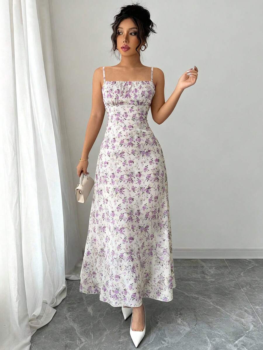 Arcane Artistry Váy không tay họa tiết hoa giản dị cho kỳ nghỉ - Màu tím - Xem 1