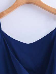 GlowEve Women's Fashion Casual V-Neck Pleated Wrap-Around Bowknot Tie Waist A-Line Camisole - Royal Blue - View 4