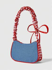 ROMWE Kawaii 1 件红色尼龙面料光滑拉链抽绳带纽扣装饰时尚休闲夏季新款独特斜挎包，适合女性日常使用 - 紅色 - 查看 6