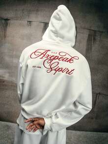 AXEPEAK Men's Letter Embroidered Hoodie And Sweatpants Set - White - View 5