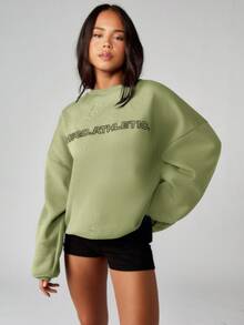 MISSGUIDED 女士圆领宽松版型卫衣，超大袖子和罗纹袖口，休闲舒适 - 卡其色 - 查看 5