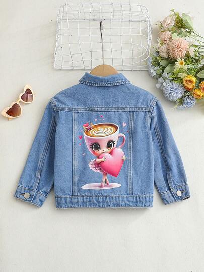 Girls Denim Jackets & Coats, New Arrival For 2025 Autumn/Winter, Light Blue Washed Denim Jacket For Toddler Girls, Floral Embroidery Decor, Soft And Comfortable Material, Suitable For Holidays And Casual Outings - Ideal Gift, Perfect For Outdoor Wear