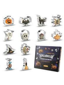 12件套秋季感恩节饼干模具套装 | 海洋动物、树叶形状不锈钢模具 - 火鸡、松鼠、橡子、枫叶等 - 非常适合DIY节日烘焙、蛋糕装饰 - 秋季手工制作，倾注爱意，烘焙爱好者的理想礼物 - 銀色 - 查看 10