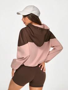 SHEIN Sports 女士字母印花撞色拉链连帽休闲运动夹克 - 粉色 - 查看 2