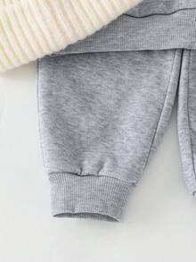 THE HAPPY LOOK 2pcs/Set Young Boy Letter Graphic Soft Knit Crew Neck Long Sleeve Pullover Pullover Sweatshirt And Elastic Waist Jogger Pants - Grey - View 8