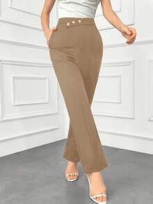 Modelyn Women's Solid Color High-Waisted Suit Pants, Suitable For Work Autumn Winter Clothes For Women - Brown - View 5