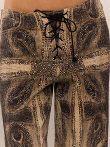 MUSERA Peacock Print Lace Up Straight Leg Printed Jeans Cool Girl Streetstyle Going Out Winter Spring Summer - Multicolor - View 5