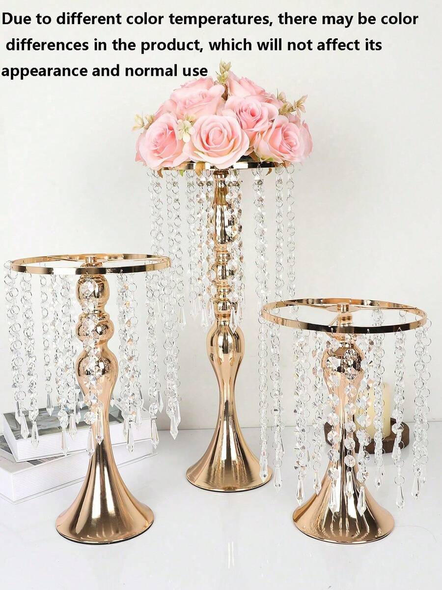 10件套户外婚礼餐桌中心装饰品，仿真花瓶，金色花卉摆件，多功能金属花架，优雅婚礼中心装饰花瓶，水晶花架，适用于婚礼、宴会、餐厅、酒店装饰、圣诞节等场合。 - 金色 - 查看 1